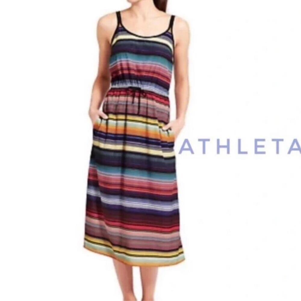 ATHLETA Colorful Multi Striped Havana Midi Dress Size S